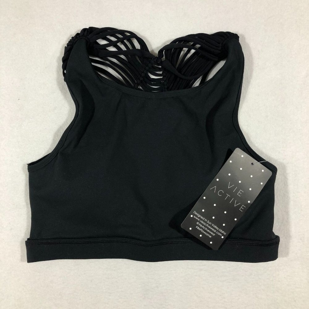 NEW Vie Active Womens Large Black Ultra Flow Lacey Sports Bra NWT $75